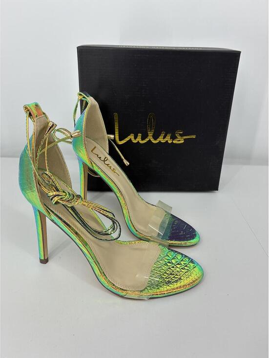 Lulus Shoes - Lulus Ledah Hologram Snake High Heel Sandals with Clear Strap Size 6.5 M